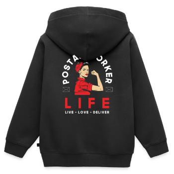 Commis de poste Mme Profession - Sweat Premium à capuche zippé enfant bio - noir - Dos - AI Model Kid Male (0cm)