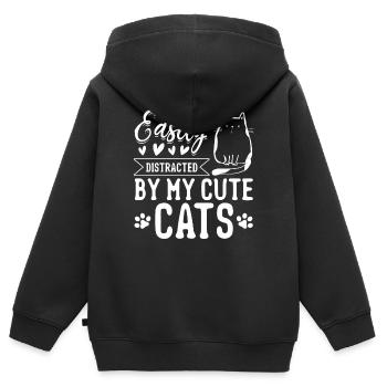 Amoureux des chats Chats mignons Je suis facilement distrait par mon mignon - Sweat Premium à capuche zippé enfant bio - noir - Dos - AI Model Kid Male (0cm)