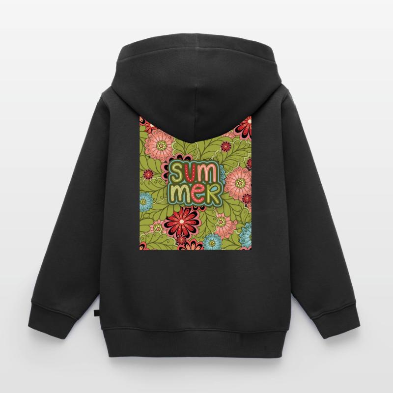 Summer, Pattern, Floral Pattern, Summer Pattern Kids Premium Organic Zip-up Hoodie