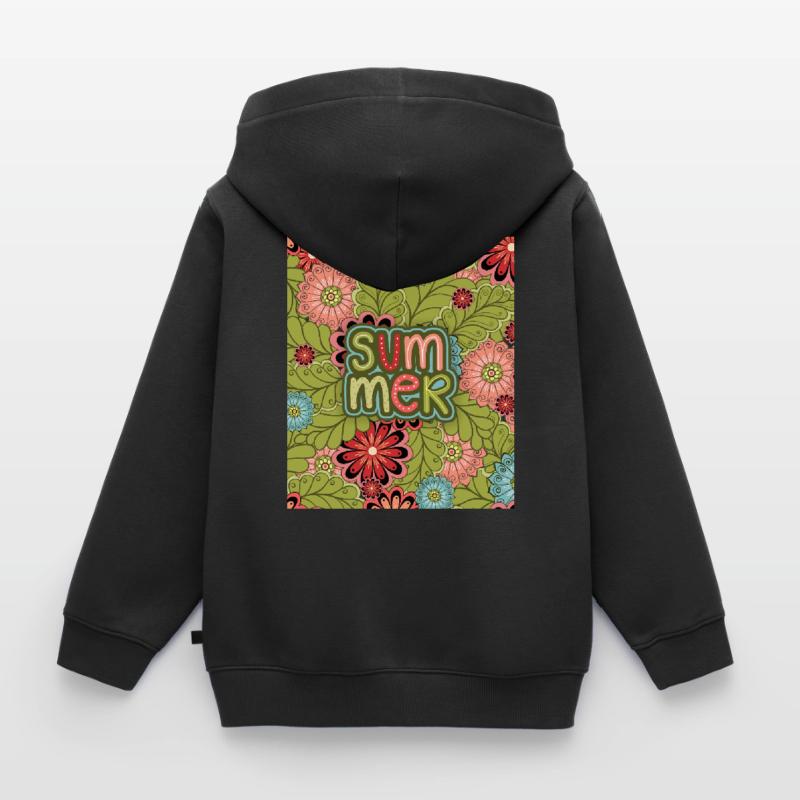 Summer, Pattern, Floral Pattern, Summer Pattern Kids Premium Organic Zip-up Hoodie