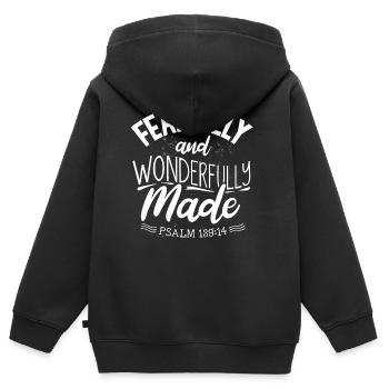 Ängstlich Und Wunderbar Gemachter Psalm 139 - Kinder Premium Organic Zip Hoodie - Schwarz - Hinten - AI Model Kid Male (0cm)