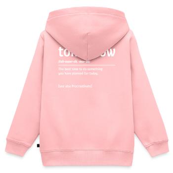 Dictionnaire du matin , Hésitation - Sweat Premium à capuche zippé enfant bio - rose - Dos - AI Model Kid Female (0cm)