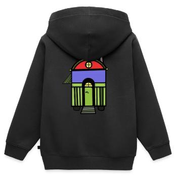Bauwagen Hütte Wohnmobil Campingwagen wohnen Haus - Kinder Premium Organic Zip Hoodie - Schwarz - Hinten - AI Model Kid Male (0cm)