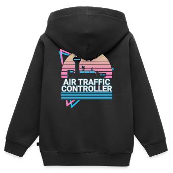 Contrôleur de la circulation aérienne ATC Flight Control Retro - Sweat Premium à capuche zippé enfant bio - noir - Dos - AI Model Kid Male (0cm)