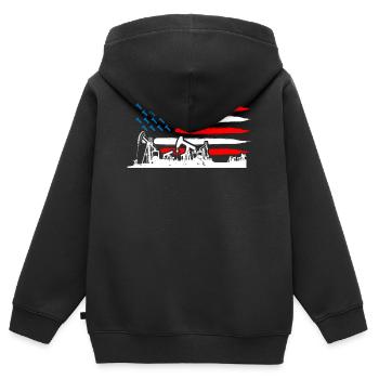 Champs pétrolifères américains, travailleurs des champs pétrolifères - Sweat Premium à capuche zippé enfant bio - noir - Dos - AI Model Kid Male (0cm)