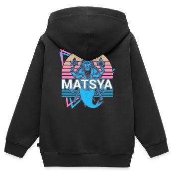 Matsya Mythologie Hindoue Rétro - Sweat Premium à capuche zippé enfant bio - noir - Dos - AI Model Kid Male (0cm)