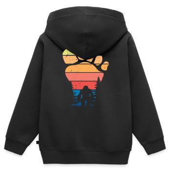 Bigfoot Footprint Cadeau Bigfoot Hunter - Sweat Premium à capuche zippé enfant bio - noir - Dos - AI Model Kid Male (0cm)