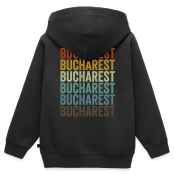 Bukarest Rumänien Retro Vintage - Kinder Premium Organic Zip Hoodie - Schwarz - Hinten - AI Model Kid Male (0cm)