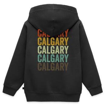 Calgary Canada Rétro Vintage - Sweat Premium à capuche zippé enfant bio - noir - Dos - AI Model Kid Male (0cm)
