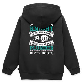 Plombier mon chevalier dans un tuyau de plomberie d’armure brillante - Sweat Premium à capuche zippé enfant bio - noir - Dos - AI Model Kid Male (0cm)
