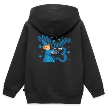 Cadeau de 3 ans 3 ans 3ème magicien Anniversaire Garçon - Sweat Premium à capuche zippé enfant bio - noir - Dos - AI Model Kid Male (0cm)