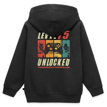 Level 15 Unlocked Gamer Turning 15th Birthday Gift - Kids Premium Organic Zip-up Hoodie - black - Back - AI Model Kid Male (0cm)