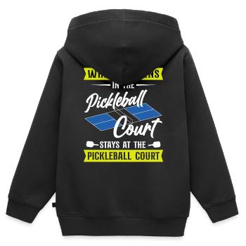 Pickleball Ce qui se passe au - Sweat Premium à capuche zippé enfant bio - noir - Dos - AI Model Kid Male (0cm)
