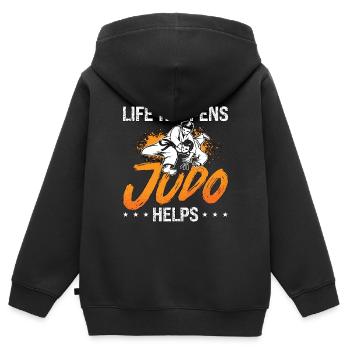 La vie de judo arrive Le judo aide les sports de karaté de combat - Sweat Premium à capuche zippé enfant bio - noir - Dos - AI Model Kid Male (0cm)