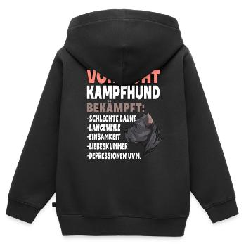 Vorsicht Kampfhund Lustiger Hundespruch - Kinder Premium Organic Zip Hoodie - Schwarz - Hinten - AI Model Kid Male (0cm)