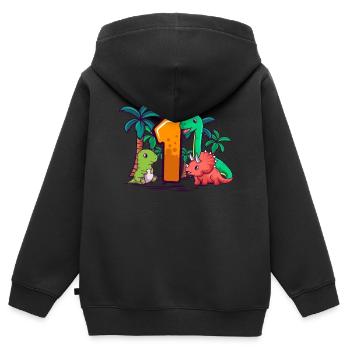 1st Birthday T-rex Triceratops Dinosaur 1 Year - Kids Premium Organic Zip-up Hoodie - black - Back - AI Model Kid Male (0cm)