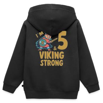 5 ans Viking Anniversaire Garçon à 5 ans Viking - Sweat Premium à capuche zippé enfant bio - noir - Dos - AI Model Kid Male (0cm)