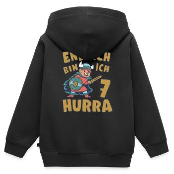 Wikinger Geburtstagsmotiv 7 Jahre Jungen Geschenk - Kinder Premium Organic Zip Hoodie - Schwarz - Hinten - AI Model Kid Male (0cm)