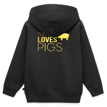 Dicton de cochon fille - Sweat Premium à capuche zippé enfant bio - noir - Dos - AI Model Kid Male (0cm)