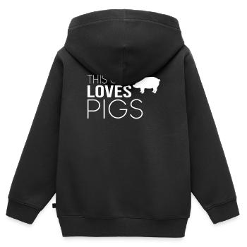 Dicton de cochon fille - Sweat Premium à capuche zippé enfant bio - noir - Dos - AI Model Kid Male (0cm)