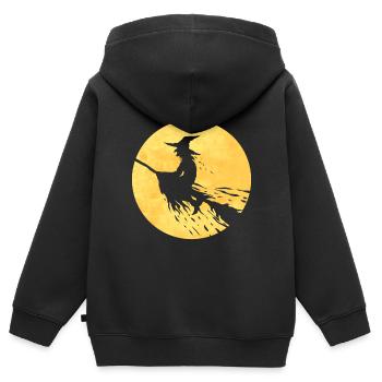 Sorcière sur un balai volant devant la lune le - Sweat Premium à capuche zippé enfant bio - noir - Dos - AI Model Kid Male (0cm)