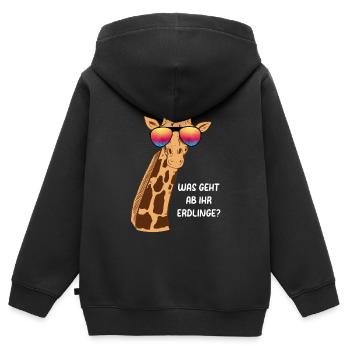 Giraffe Was Geht Ab Ihr Erdlinge? Lustige Giraffe - Kinder Premium Organic Zip Hoodie - Schwarz - Hinten - AI Model Kid Male (0cm)
