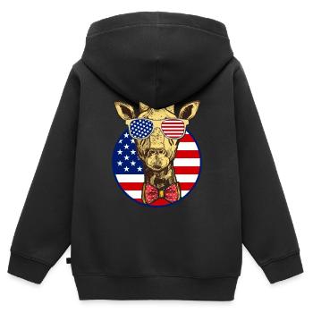 Girafe Drapeau américain Drôle Girafe Drapeau américain - Sweat Premium à capuche zippé enfant bio - noir - Dos - AI Model Kid Male (0cm)