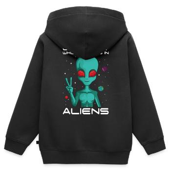 Boy Who Believes in Aliens Planet Universe Alien - Kids Premium Organic Zip-up Hoodie - black - Back - AI Model Kid Male (0cm)