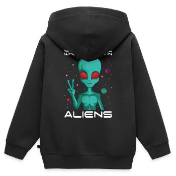 Girl Who Believes in Aliens Planet Space - Kids Premium Organic Zip-up Hoodie - black - Back - AI Model Kid Male (0cm)