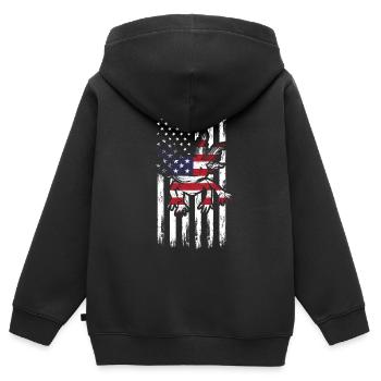 Axolotl Drapeau américain Kawaii Axolotl Drapeau américain - Sweat Premium à capuche zippé enfant bio - noir - Dos - AI Model Kid Male (0cm)