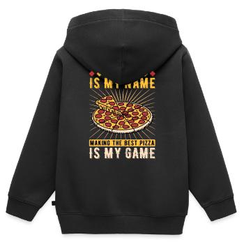 Pizzaïolo tante Pizzaiolo - Sweat Premium à capuche zippé enfant bio - noir - Dos - AI Model Kid Male (0cm)