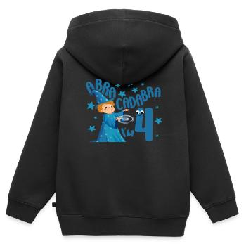 Cadeau de 4 ans 4 ans 4ème magicien Anniversaire Garçon - Sweat Premium à capuche zippé enfant bio - noir - Dos - AI Model Kid Male (0cm)