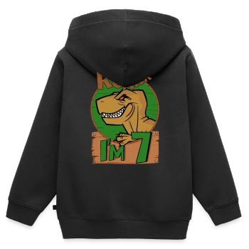 7 ans T Rex Dinosaure Anniversaire Garçon à 7 ans - Sweat Premium à capuche zippé enfant bio - noir - Dos - AI Model Kid Male (0cm)
