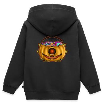 Sweets Bucket Scary One Eyed Pumpkin Collecting - Kinder Premium Organic Zip Hoodie - Schwarz - Hinten - AI Model Kid Male (0cm)