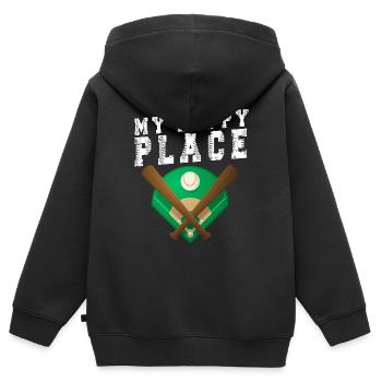 My Happy Place Ballpark Baseball - Sweat Premium à capuche zippé enfant bio - noir - Dos - AI Model Kid Male (0cm)