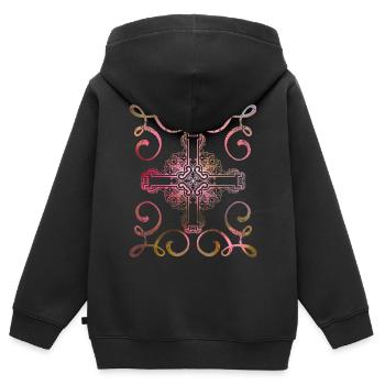 Christliches-Kreuz, Vintage-Stil, Jesus Christus - Kinder Premium Organic Zip Hoodie - Schwarz - Hinten - AI Model Kid Male (0cm)