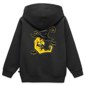 Lune jaune maléfique avec une chauve-souris au chapeau de sorcière volant - Sweat Premium à capuche zippé enfant bio - noir - Dos - AI Model Kid Male (0cm)