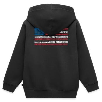 US-Nationalparks, Nationalpark, Denali, Redwood - Kinder Premium Organic Zip Hoodie - Schwarz - Hinten - AI Model Kid Male (0cm)