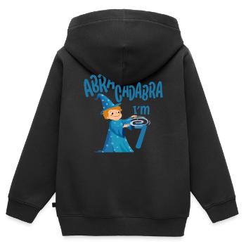 Magicien Anniversaire Garçon 7 ans Im 7 ans Cadeau - Sweat Premium à capuche zippé enfant bio - noir - Dos - AI Model Kid Male (0cm)
