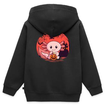 Effrayant Axolotl Tail Lurch Citrouille Halloween - Sweat Premium à capuche zippé enfant bio - noir - Dos - AI Model Kid Male (0cm)