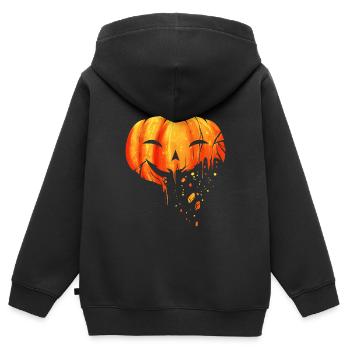Jack O Lantern Citrouille sculptée tombant en morceaux - Sweat Premium à capuche zippé enfant bio - noir - Dos - AI Model Kid Male (0cm)