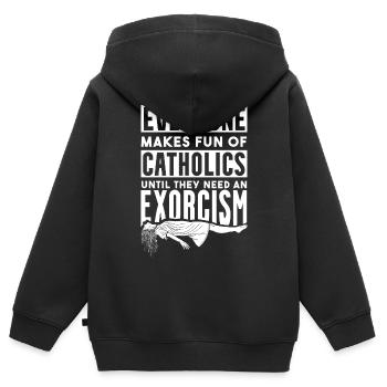 Catholiques, Église, Exorcisme - Sweat Premium à capuche zippé enfant bio - noir - Dos - AI Model Kid Male (0cm)