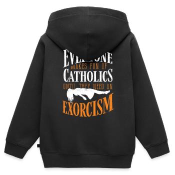 Catholiques, Église, Exorcisme - Sweat Premium à capuche zippé enfant bio - noir - Dos - AI Model Kid Male (0cm)
