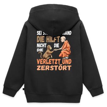 Helfende Hand Helfen Affe Mönch Nächstenliebe - Kinder Premium Organic Zip Hoodie - Schwarz - Hinten - AI Model Kid Male (0cm)