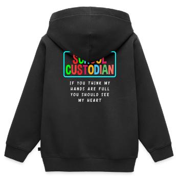 École Concierge Coeur Profession Passion - Sweat Premium à capuche zippé enfant bio - noir - Dos - AI Model Kid Male (0cm)