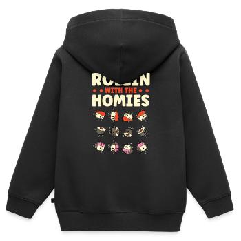 Rollin Avec les Homies sushi japonais - Sweat Premium à capuche zippé enfant bio - noir - Dos - AI Model Kid Male (0cm)