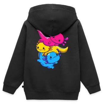 Subtil drapeau de fierté pansexuelle Kawaii Axolotl LGBTQ - Sweat Premium à capuche zippé enfant bio - noir - Dos - AI Model Kid Male (0cm)