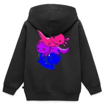 Subtil Bi Pride Bisexual Flag Kawaii Axolotl LGBTQ - Sweat Premium à capuche zippé enfant bio - noir - Dos - AI Model Kid Male (0cm)