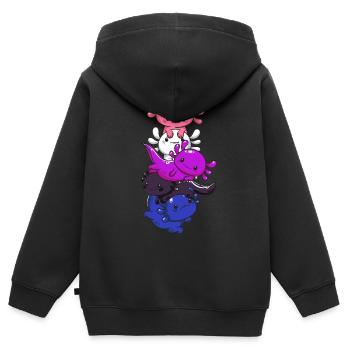 Subtil Genderfluid Flag Kawaii Axolotl LGBTQ - Sweat Premium à capuche zippé enfant bio - noir - Dos - AI Model Kid Male (0cm)