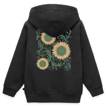Baroque Esthétique Tournesol Motif Dark Academia - Sweat Premium à capuche zippé enfant bio - noir - Dos - AI Model Kid Male (0cm)